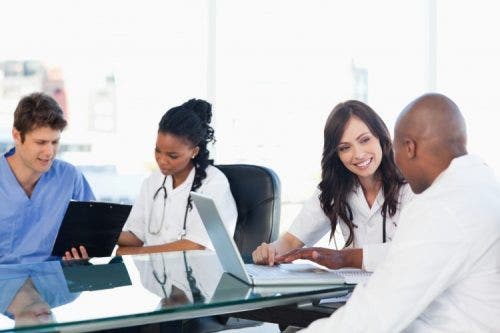 Nurse administrators and nurse practitioners collaborate with teams to maintain standards and improve outcomes for patients.