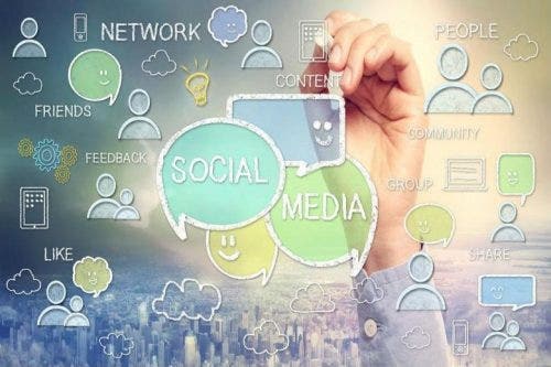 Abstract image with symbols pertaining to social media