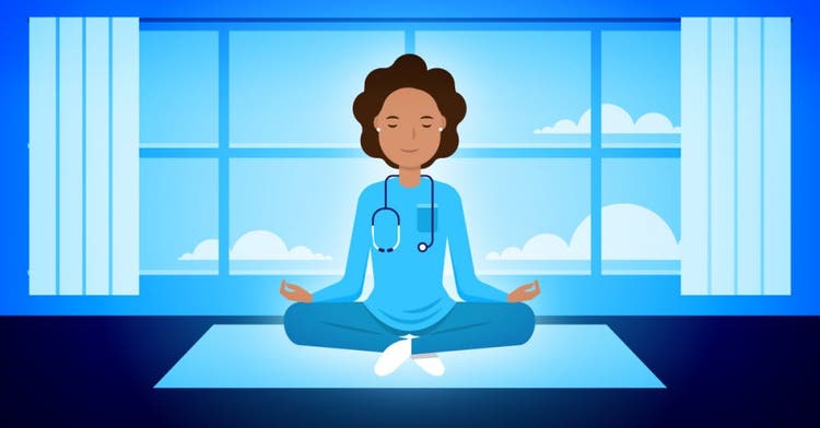 Nurse leader performing her meditation exercise to help her with stress management.