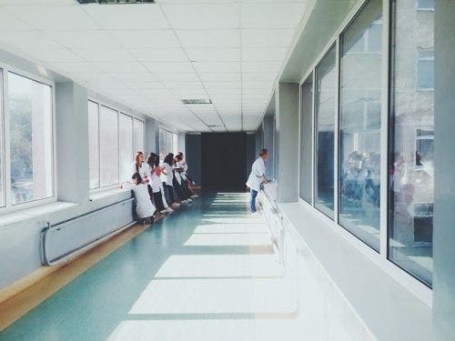 Nurses is hospital corridor